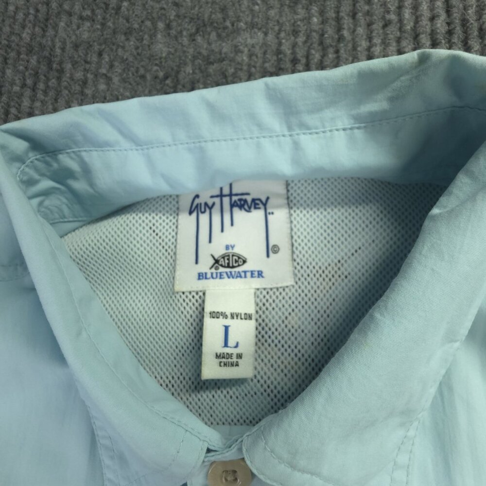 Guy Harvey AFTCO Shirt L Blue Marlin Swordfish Button Up Fish Short Sleeve Vent - Picture 3 of 9